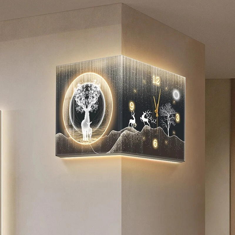 

Light Luxury Corner Decorative Wall Clock Double Sided LED Living Room Clock Mural High End Digital Mute Watch Hanging Painting