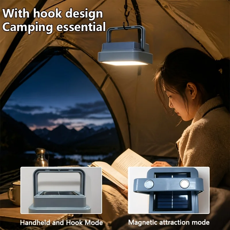 Portable Bright Solar Camping Lantern, Magnetic Mount, 266 Leds, 2400Mah Battery, 8-Hour Runtime with Warning Flash. Ideal for Camping, Blackout Emergency, Great Birthday Gift