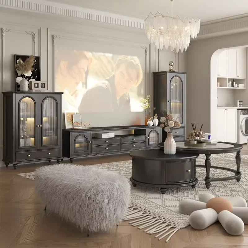 American-style Light Solid Wood TV Cabinet Storage Modern Minimalist for Hotel Small Apartment Bedroom Living Room 4