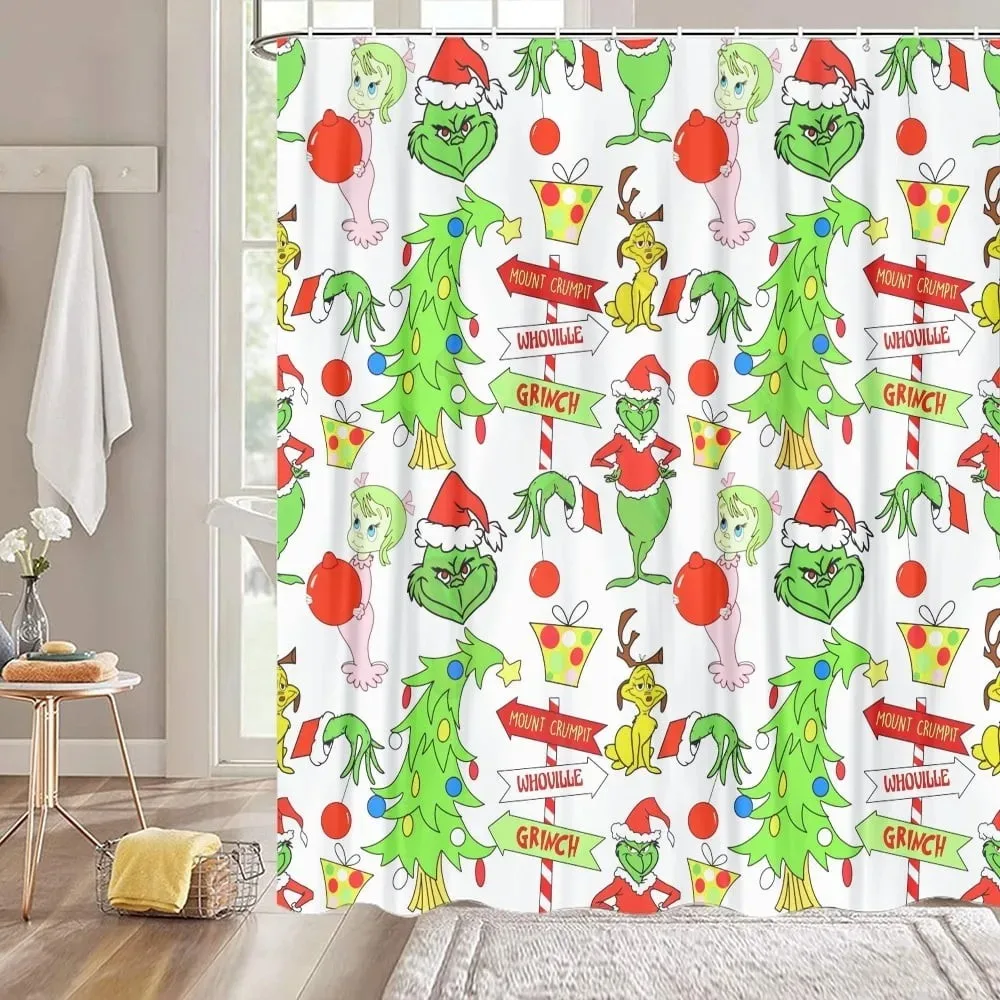 

Christmas Shower Curtain Santa Claus Snowman Moose Cartoon Christmas Tree Winter Home Polyester Fabric Bathroom Decor Curtains