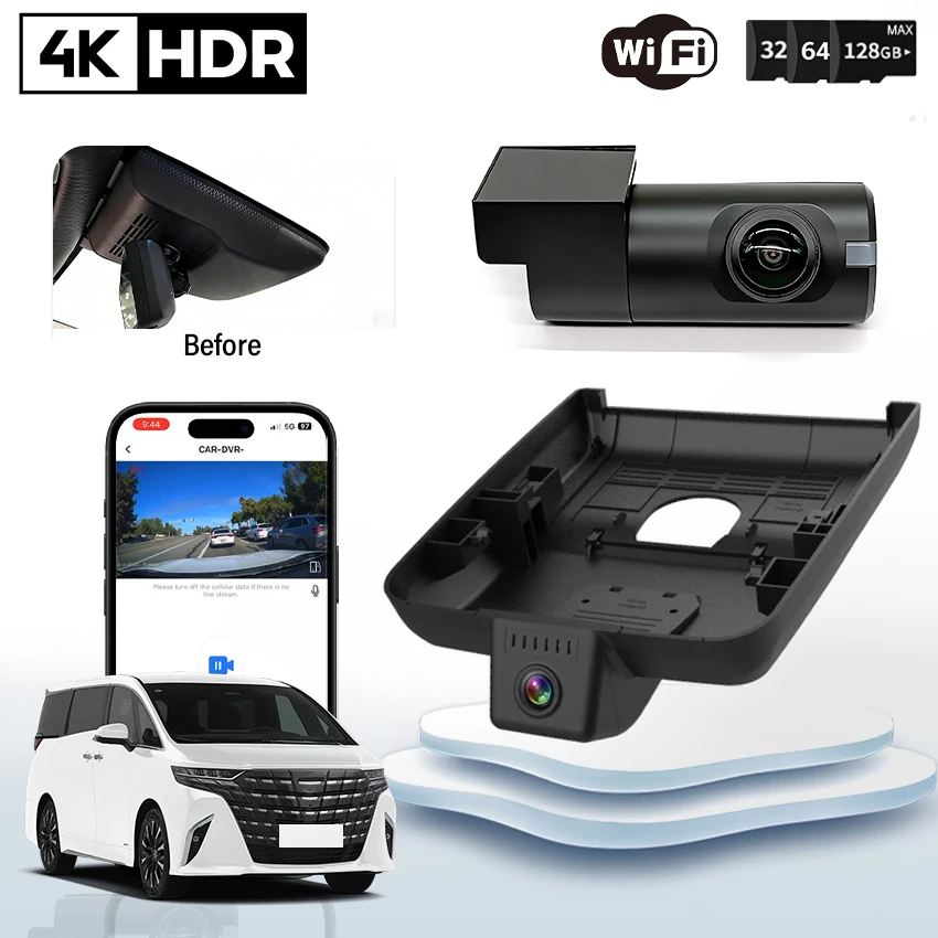 

Plug and Play 4K 2160P UHD Car Dash Cam DVR Camera Night Vision For Toyota Alphard 3/4th Gen and Vellfire 2/2rd Gen 2018-2025