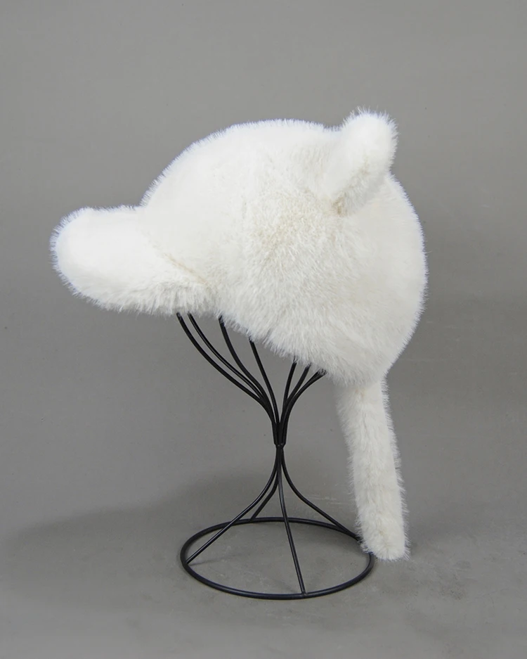Plüschmütze für Erwachsene, Kinder und Jugendliche, für Pendler, mit Kunstfell-Schwanz, russische Wintermütze, wärmende Baseballkappe, Mützen für Damen. – Detail 22