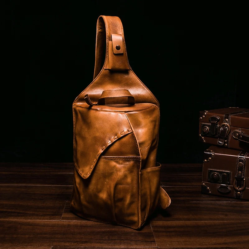 Vintage genuine leather bag men handbag bolsas Sling chest bag for men crossbody messenge Satchel Shoulder Sling Chest Pack Bag