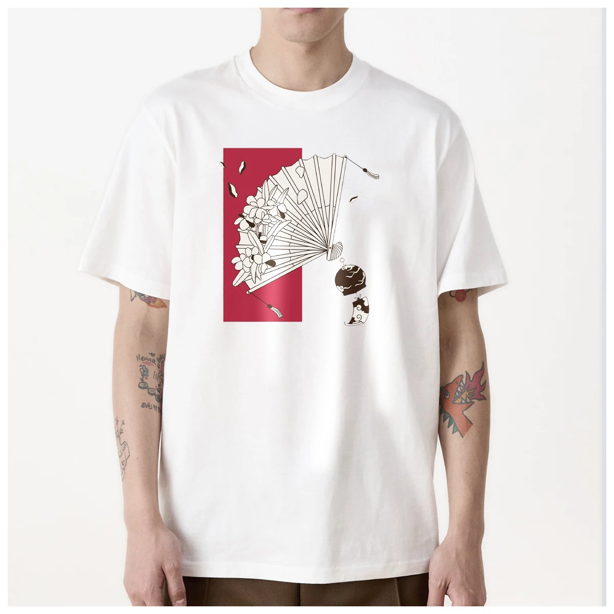 East Tokyo Sakura White Crane Fan Beautiful blessings Tee men's t shirt Women Fashion 100% Cotton summer casual Breathable Tops