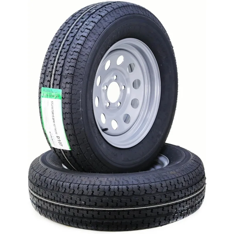 

Шина для прицепа в сборе ST205/75R15, 8-слойное D, 107M, 5 наконечников на 4,5-дюймовом PCD, серебряный модный обод, НАБОР 2