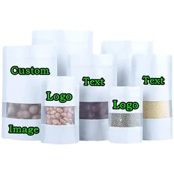 100PCS Stand-up Matte White Aluminum Foil Window Ziplock Bag DIY Matcha Snack Coffee Spice Candy Tea Custom Logo Gift Pouches