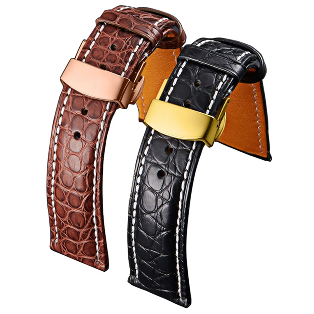 Crocodile Leather Watchband 18mm 19mm 20mm 21mm 22mm Alligator Strap for Longines Master Omega Men Women Stainless Steel Buckle