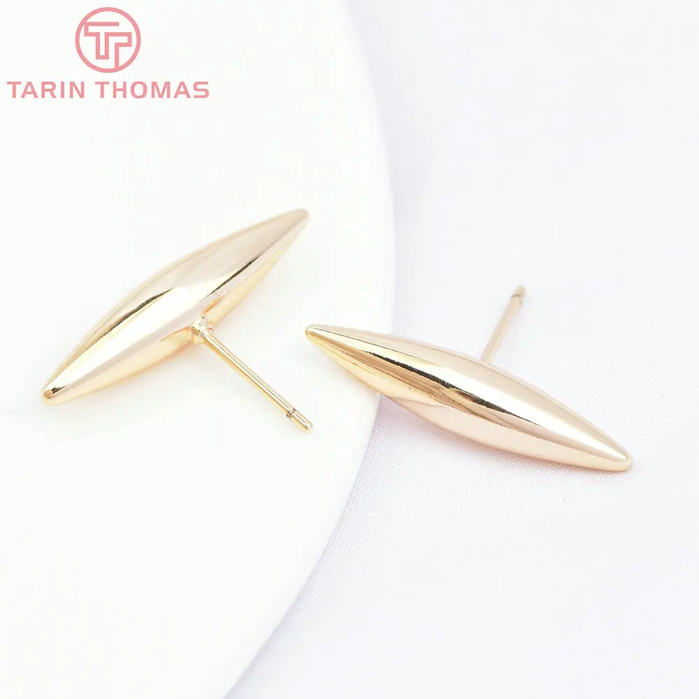 (1940) 4PCS 5x22MM 24K Gold Color Brass Oval Stud Earrings High Quality Diy Jewelry Findings Accessories Wholesale