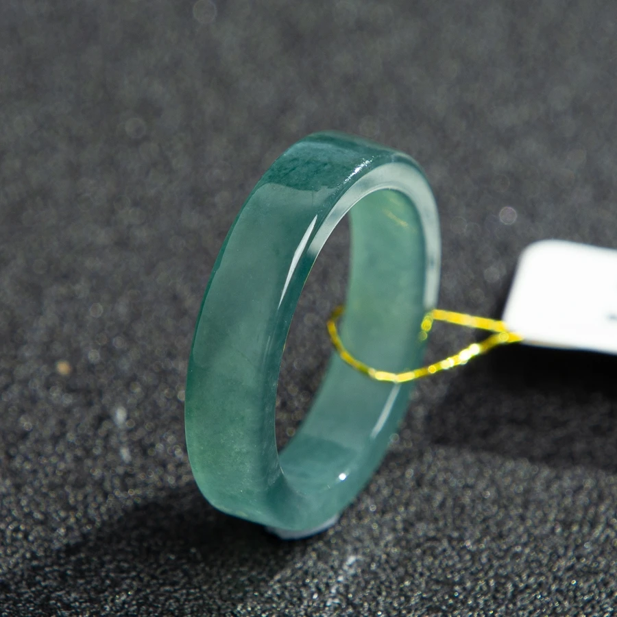 TIMESWIND Couple Natural A-type Jade Blue Simple Men and Women Square Ring with Certificate