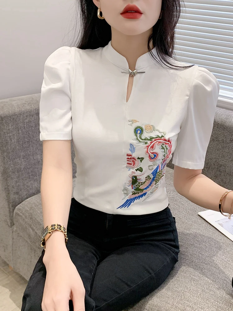 Camiseta Bubble Sve Feminina com Design de Verão, Gola Alta, Top Versátil, Camiseta Pequena