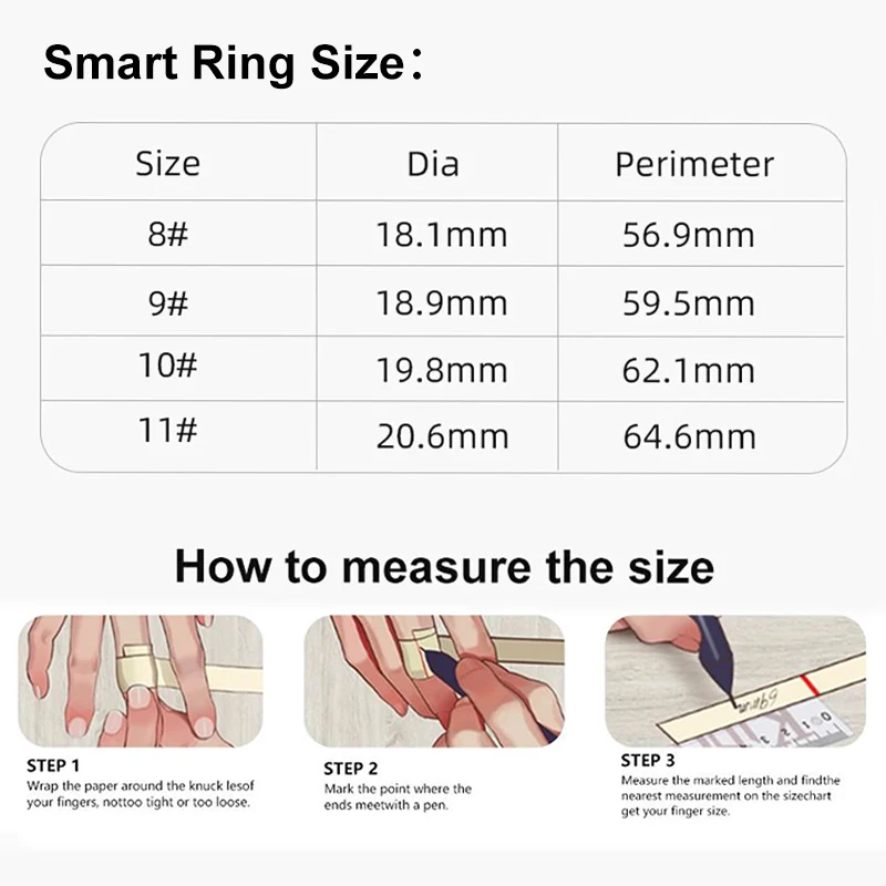 LlNuyoah R06 Smart Ring Sleep Health Monitoring IP68 & 3ATM Waterproof Multi Sports for IOS and Android Men Women Smart Ring