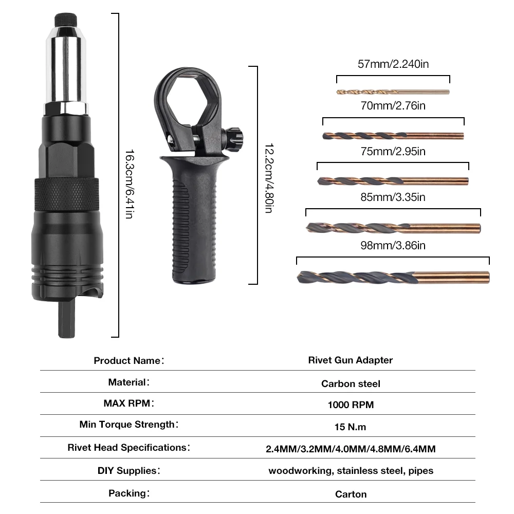 محول مسدس برشام كهربائي جديد، أداة تثبيت مدمجة، محول مسدس برشام لاسلكي منزلي 2.4 مم/3.2 مم/4.0 مم/4.8 مم/6.4 مم