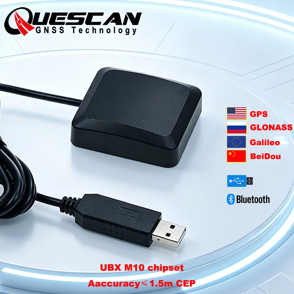QUESCAN M10USB Bluetooth GPS GNSS Receiver Android Windows UBX M10 USB GPS Galileo GLONASS BeiDou QZSS SBAS Antenna Module 1-25H