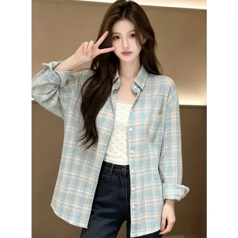 Fashion Women's Shirt Retro Plaid Loose Casual Sun Protection Outerwear Spring Autumn New Style Top Streetwear Elegant Blouse