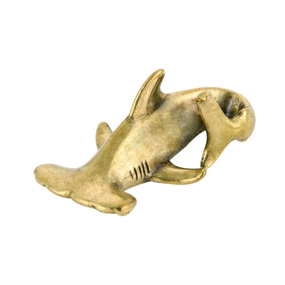 Vintage Hammerhead Shark Brass Figurines Copper Exquisite Mini Shark Statue Cute Handmade Shark Sculpture Tabletop Decoration