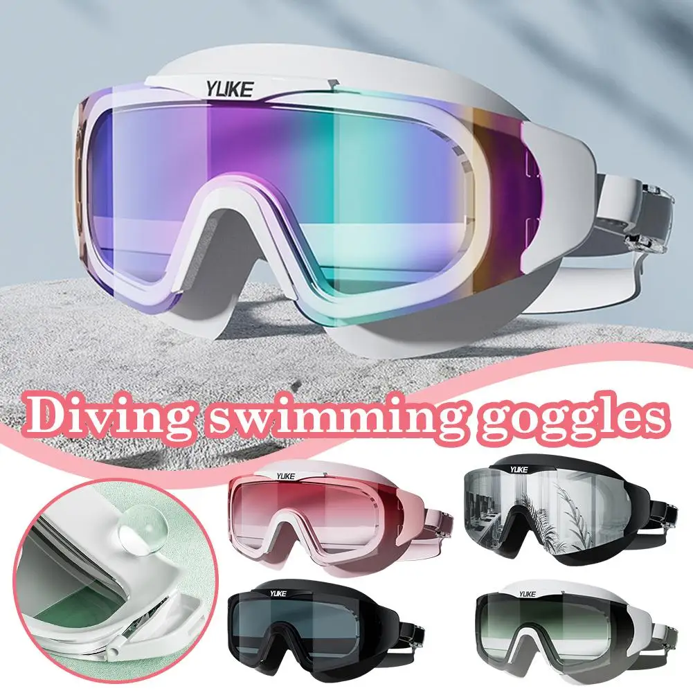 Swimming Goggles Large Frame Gradient Lenses Anti-fog Glasses Professional Professional HD Silicone Waterproof Swim Adults E8Q9