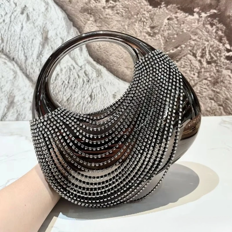 Diamond Evening Clutch Bag Golden Tassel Handbag Boutique Novelty Metallic Rhinestone Purses And Handbags Bridal Wedding Party