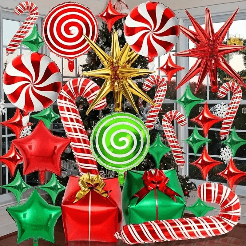 46pcs Christmas Balloon Chain Candy Set Christmas Eve Christmas Party Scene Decoration New Year 2026 Aluminum Foil Balloon Set