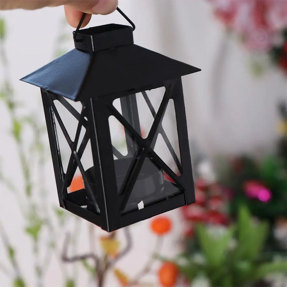 Elegant Black European Candle Holder Exquisite Stable Iron Wind Lamp Handmade Outdoor Candle Lantern Home