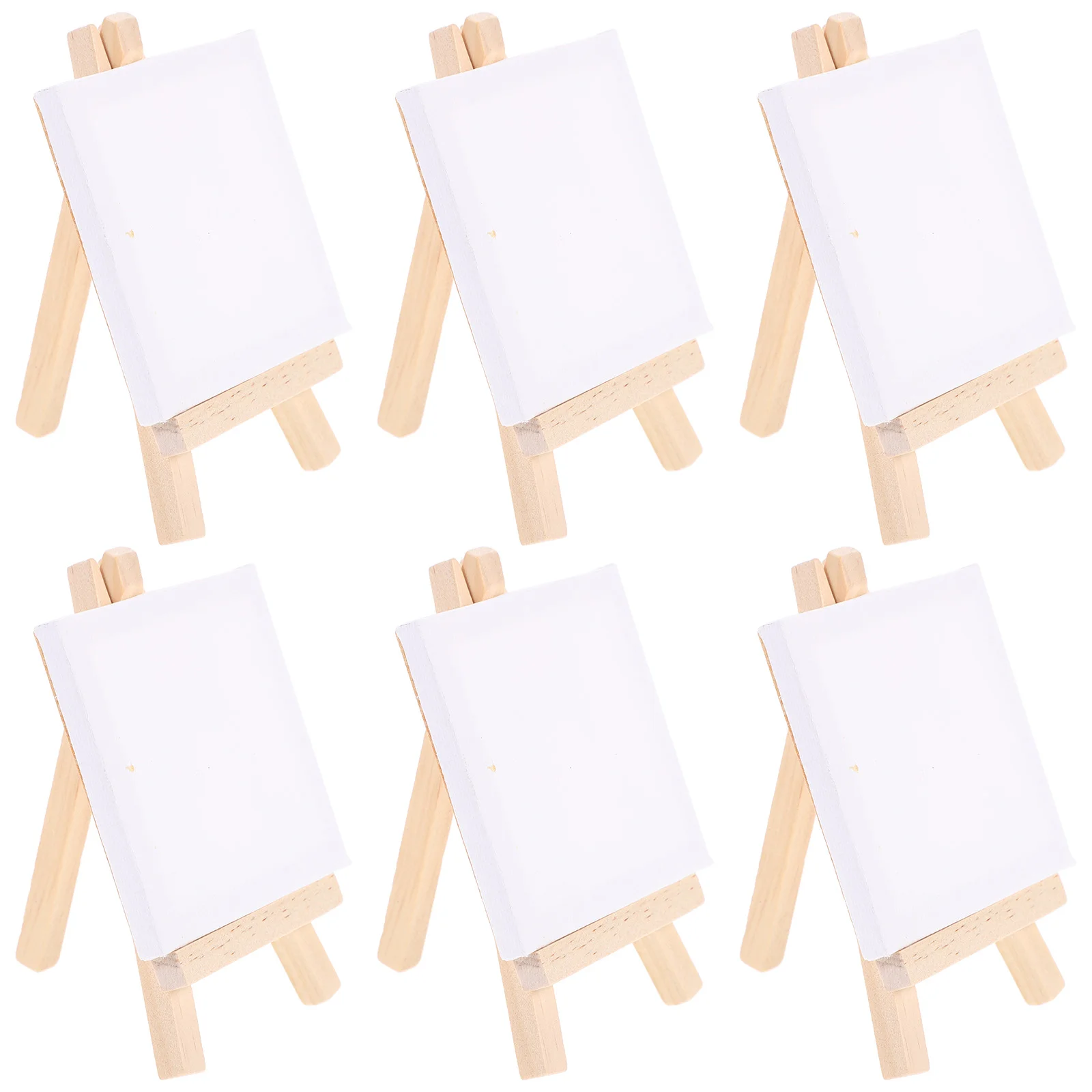 6 Sets Small Canvas Boards Mini Stretched Easel Stand White Paint Painting Wooden