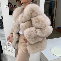 100% Real Fox Fur Coat Winter Women Round Neck Genuine Fur Coat Clothes Thick Warmer Long Sleeves Natural Fur Jackets Outwear