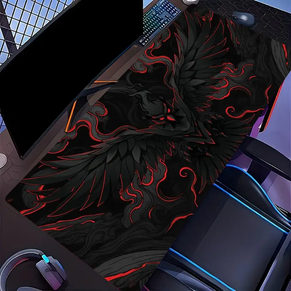 Large Gaming Mouse Pad XXL Gothic Mystical Bird Desk Mat Non-Slip Rubber Keyboard Pad Overlock Deskpad PC Gaming Accessories