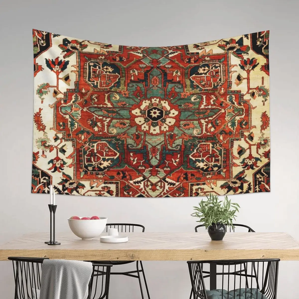 

Antique Persian Heriz Rug Print Tapestry Cute Decor For Bedroom Art Mural Tapestry