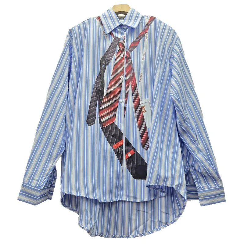 

SuperAen, полосатая рубашка с принтом в европейском и американском стиле для женщин, весна 2024, новые модные свободные рубашки