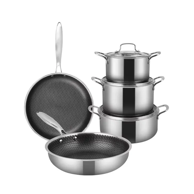 Wholesale 8pcs Durable NonStick Full Clad 3ply 18/10 Stainless Steel Honeycomb Oven Safe Dishwasher Safe Cookware Set Pots