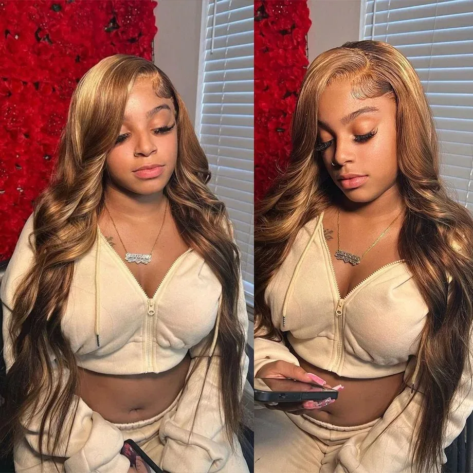 200 Density Body wave For Black Women 40 Inch Curly Highlight 13x5 Lace Front Human Hair 13x6 Lace Frontal Wig Brazilian