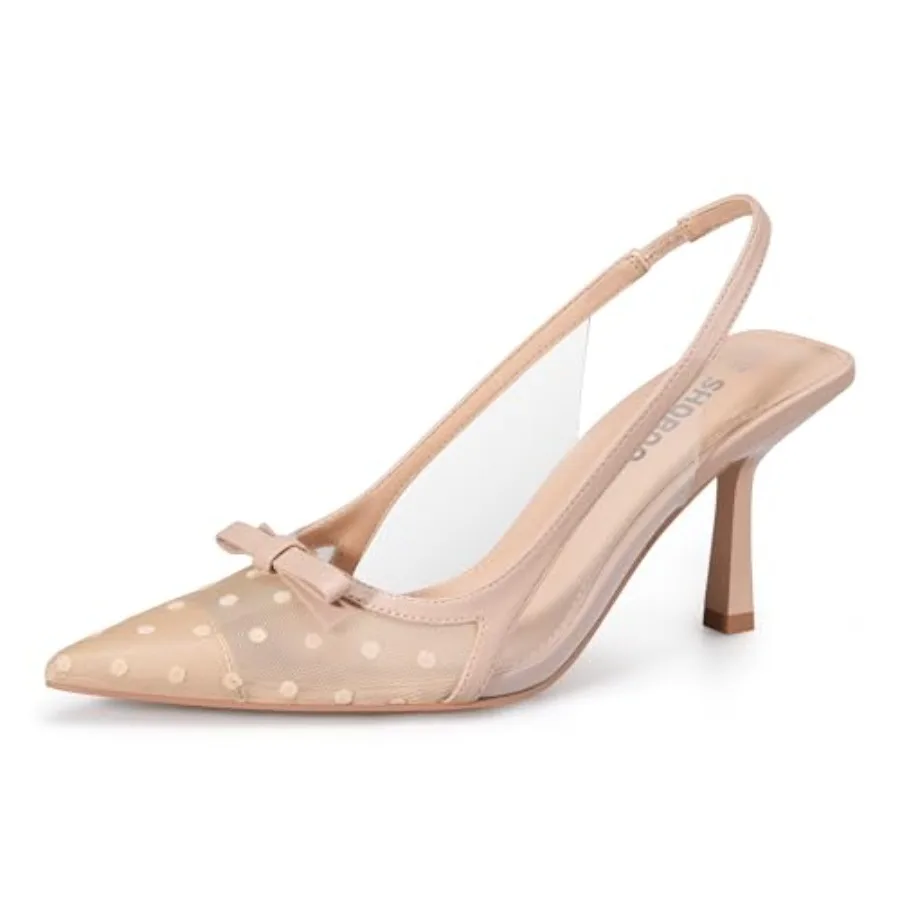 

Women's Pumps with Bow Slingback Heels for Women 3.2 Inch Stiletto Pointed Toe Heels Closed Toe Wedding Party Dress Mesh Pumps