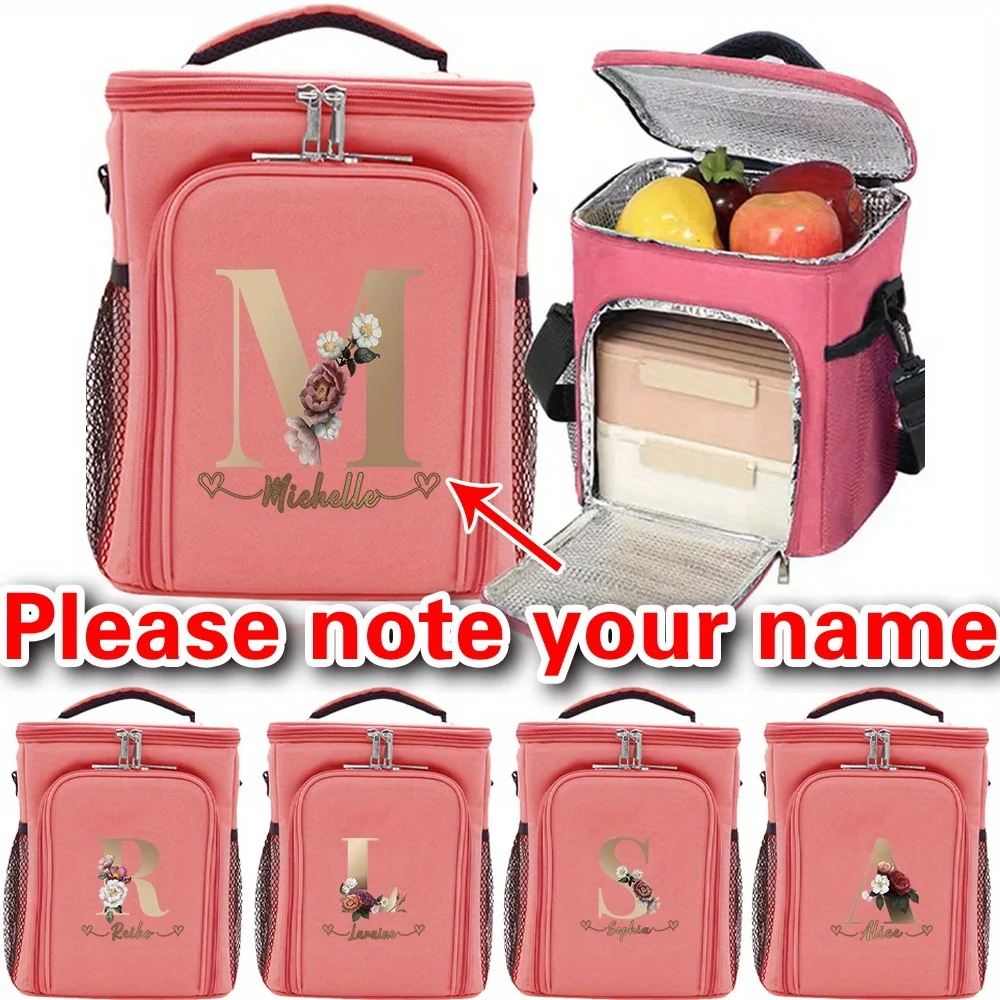 

Customizable Name Pink Double-layer Lunch Bag Insulated Bento Bag Portable Large Capacity Double-layer Bento Bag Letter Pattern