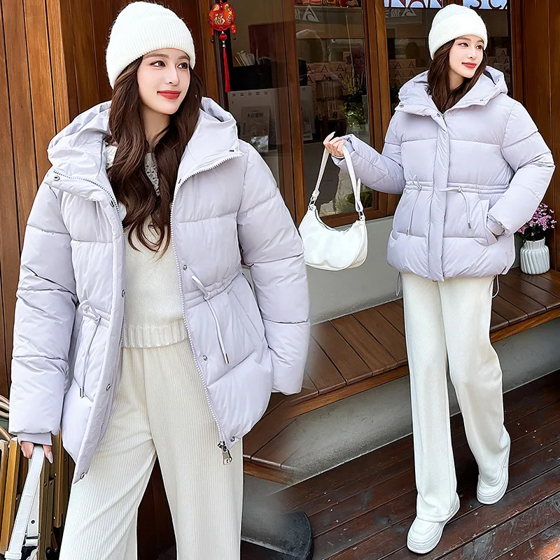 PinkyIsBlack Women's Hooded Puffer Jacket Clothes Winter 2025 New Casual Drawstring Cotton Padded Jacket Coat Female Outwear