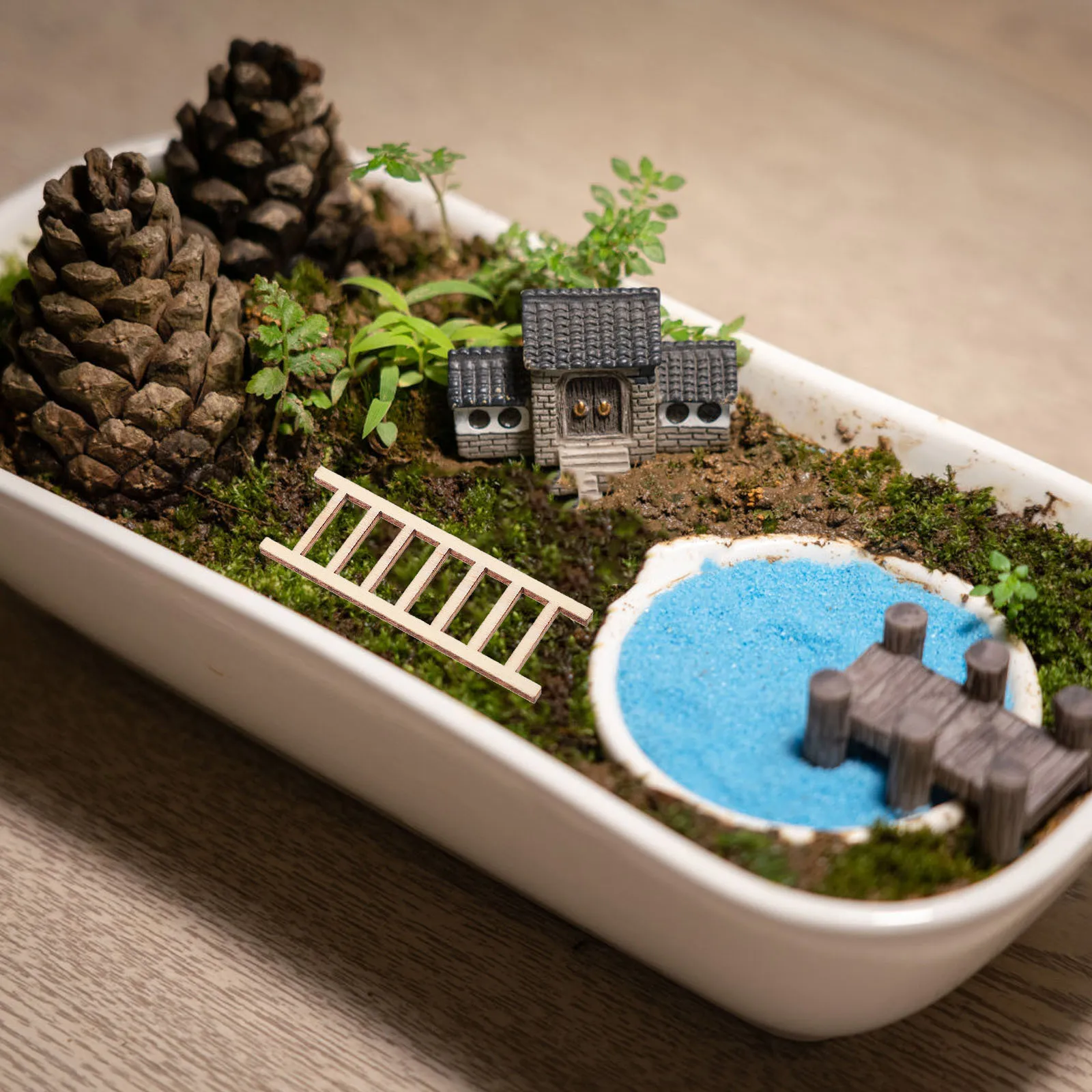 20pcs Mini Wooden Ladder Dollhouse Accessories Realistic Small Ladder For Fairy Garden Sand Landscape Diy Decoration Tiny House