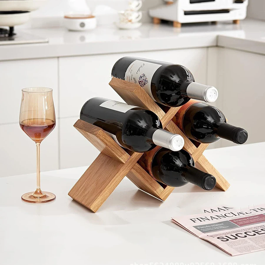 رف النبيذ الخشبي الصلب رف عرض النبيذ الخشبي/الوقوف ورف تخزين النبيذ على سطح الطاولة للمنزل بار قبو المطبخ الطابق السفلي #1