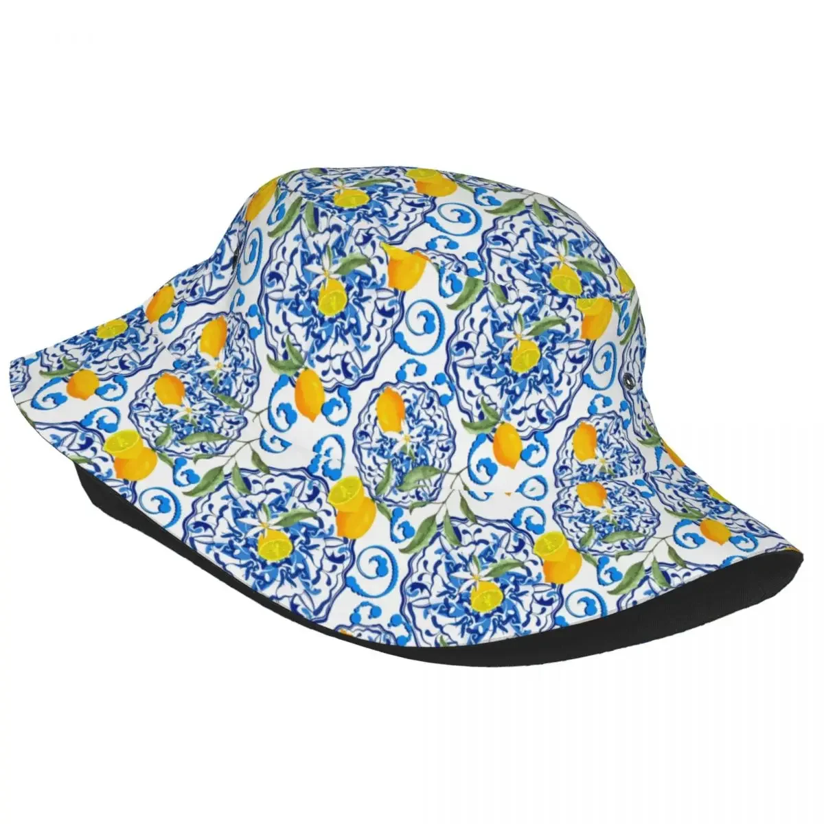 Custom Lemon Fruit Pattern Bucket Hat Women Men Fashion Summer Outdoor Sun Summer Citrus Mediterranean Style Fisherman Cap