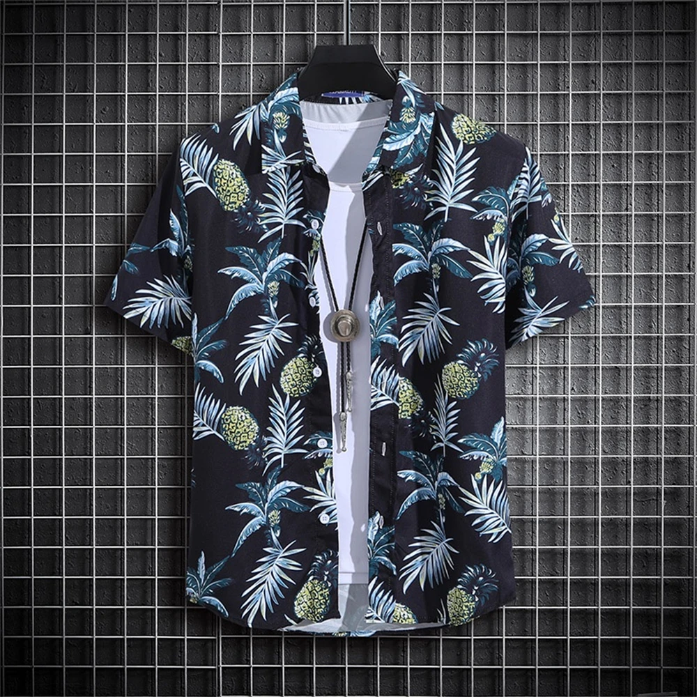 

Tropical Coconut Tree Pattern Men's Short Sleeve Button Down Lapel Shirt For Summer Resort Holiday Hawaiian Style oversized tops