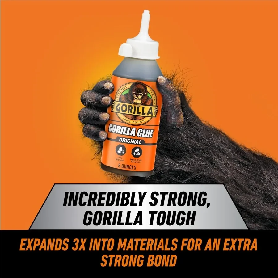 Colla Gorilla impermeabile multiuso, formula espandibile marrone da 8 once per legno e artigianato