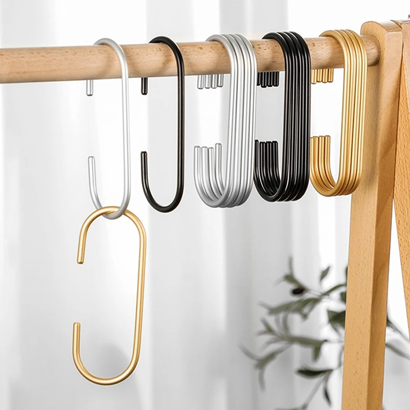 5pcs C Shape Hooks For Closet,Gold/Silver Multi-functional Hanging Metal Hook For Clothes Bags Hats,closet Organizer System
