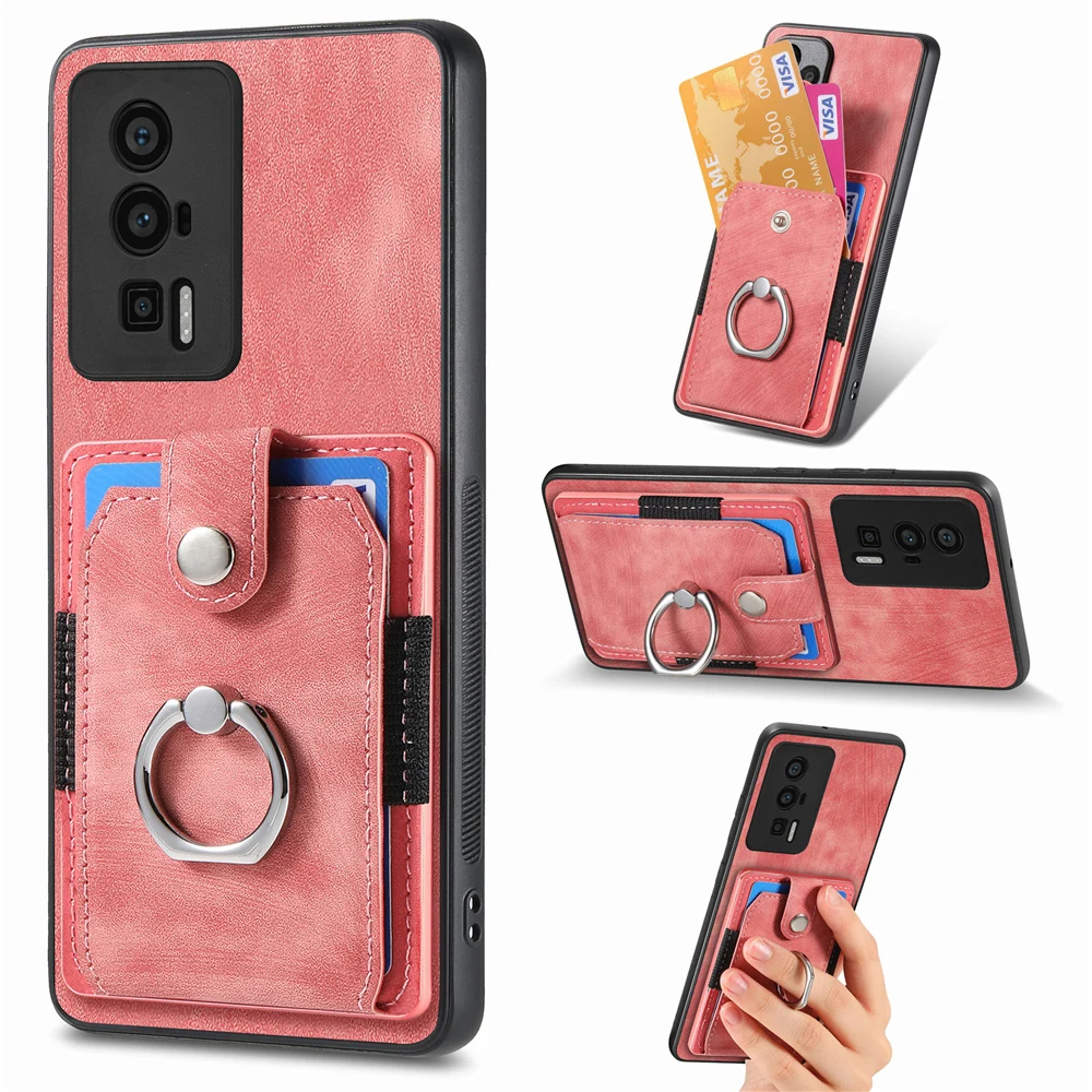 Case Cover With Ring Bracket And Multiple Credit Card Slot Function For Xiaomi POCO F5 M6 Pro M5 M5S C65 X6 X5 X4 X3 NFC F4 F3