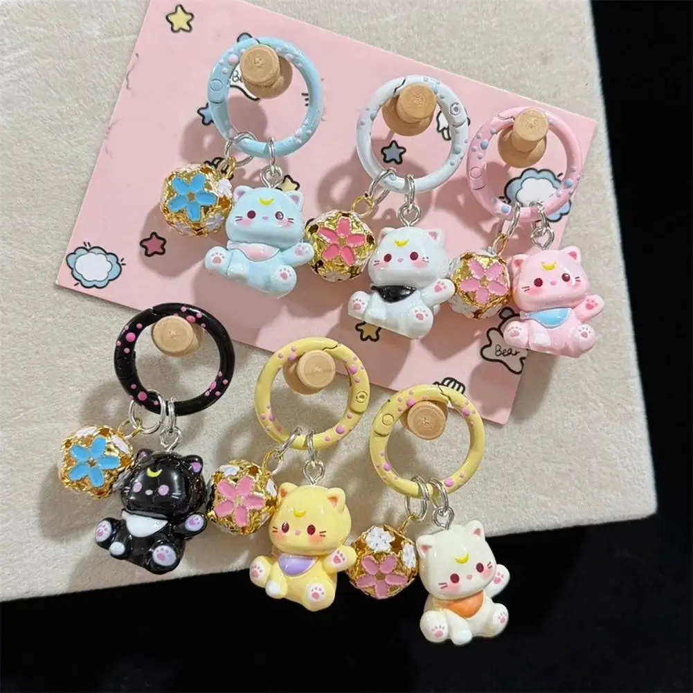 Cat Charm with Bell Cat Bell Keychain Three-dimensional Cat Keychain Pendant with Bell Sound Versatile Keyring for Bags Phone