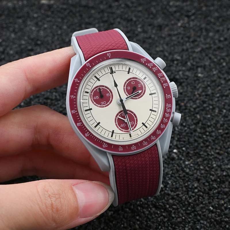 20mm Curve Watch Strap For Omega X Swatch Speedmaster MoonSwatch Planet Snoopy WatchBand Quick Release Wristband Rubber Bracelet image 4