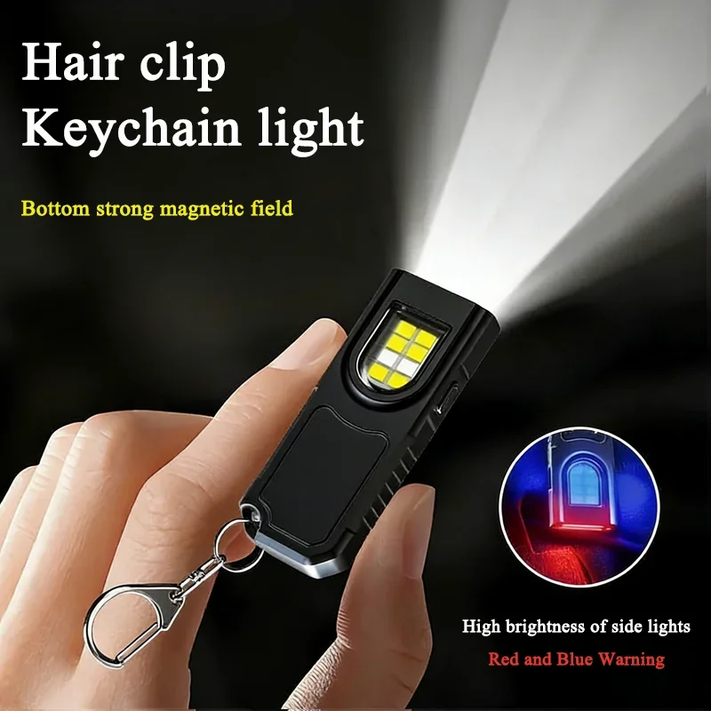 Powerful Mini COB LED Keychain Flashlight USB Rechargeable Hanging Work Light Waterproof Keyring Camping Walking Pocket Lamp