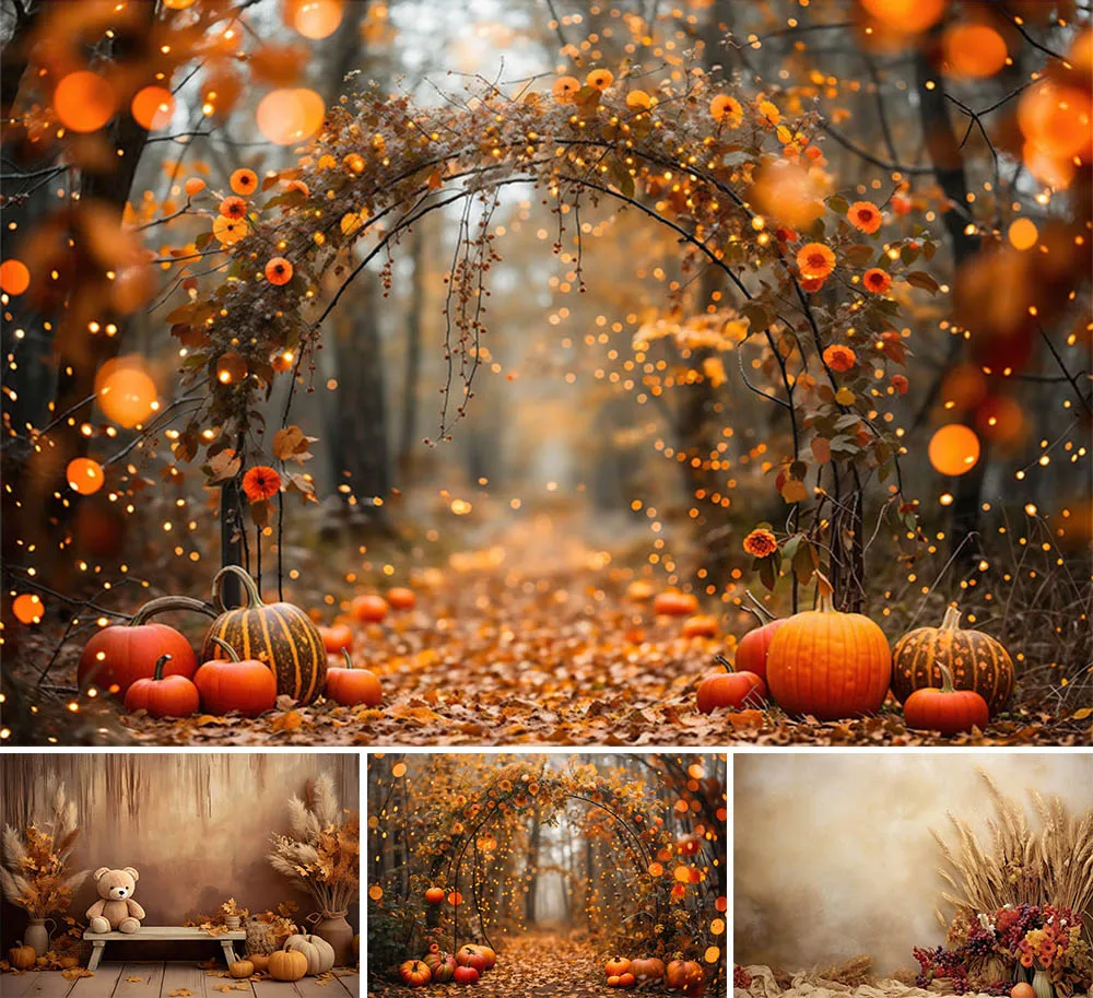 

Mehofond Autumn Fall Maple Leaves Photography Backdrop Child Party Pumpkin Glitter Forest Boho Wall Bear Decor Background Props