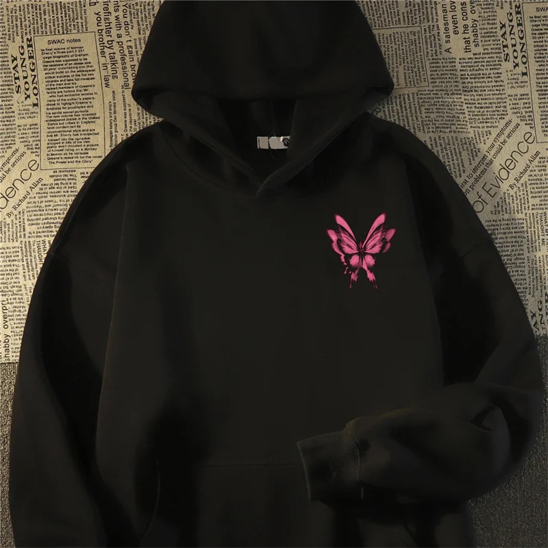 Felpe con cappuccio a maniche lunghe con grafica a farfalla autunno gotico uomo Harajuku moda pullover stampato felpa con cappuccio nuove felpe streetwear Y2K