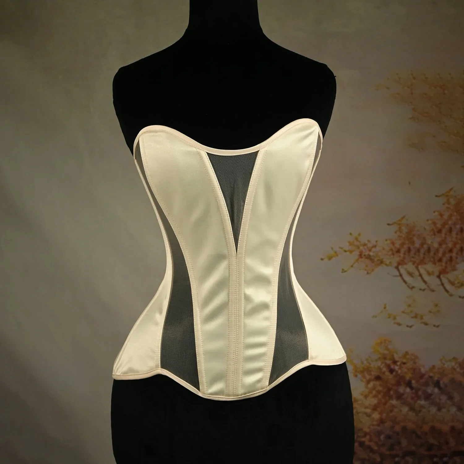 Elegant White Corset Bustier Women's Evening Wedding Mesh Sexy Underwear Bodice Lace-up Tummy Control Waist Slim Shapewear
