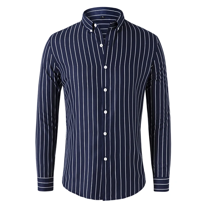 2023 Summer New Men\'s Striped Shirt Men\'s Long-sleeved Slim Business Casual Shirt