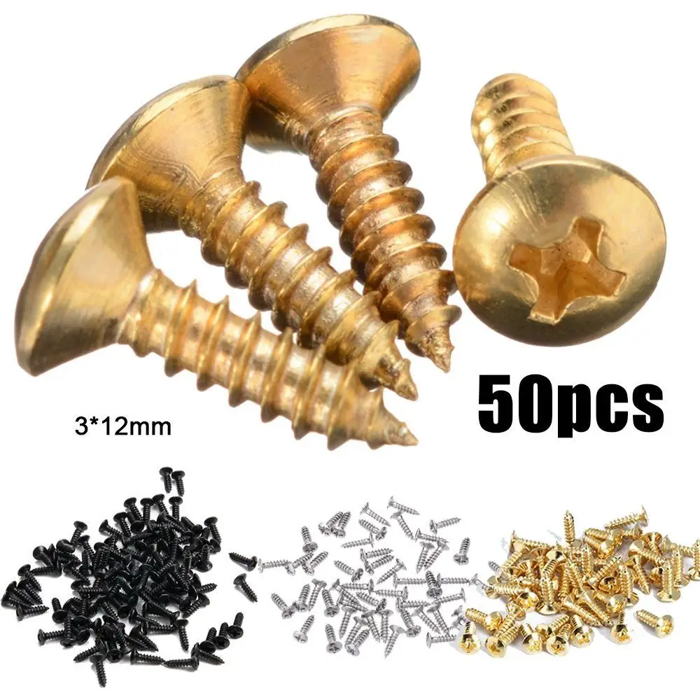 50Pcs Metal Electric Guitar Screws Back Plate Fixed Screw DIY Guitar Bass Pickguard Screws Guitar Accessories Home Hardware