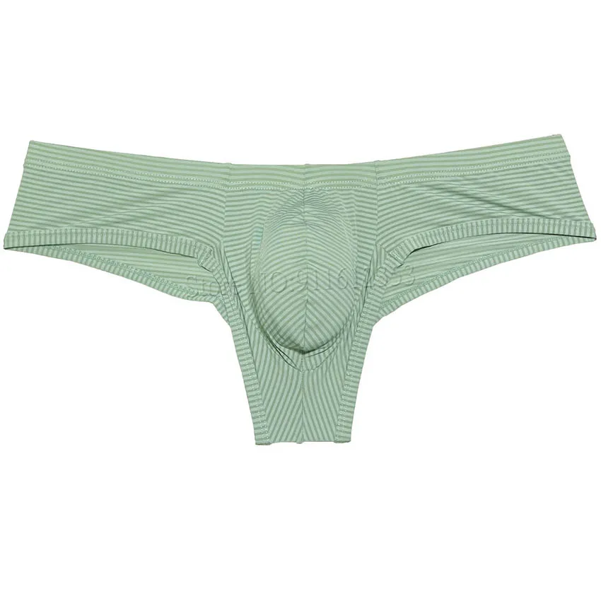 Slip boxer da uomo a righe Intimo bikini sottile in seta di ghiaccio Intimo maschile Cuecas Boxer Mini Enhance Pouch Box