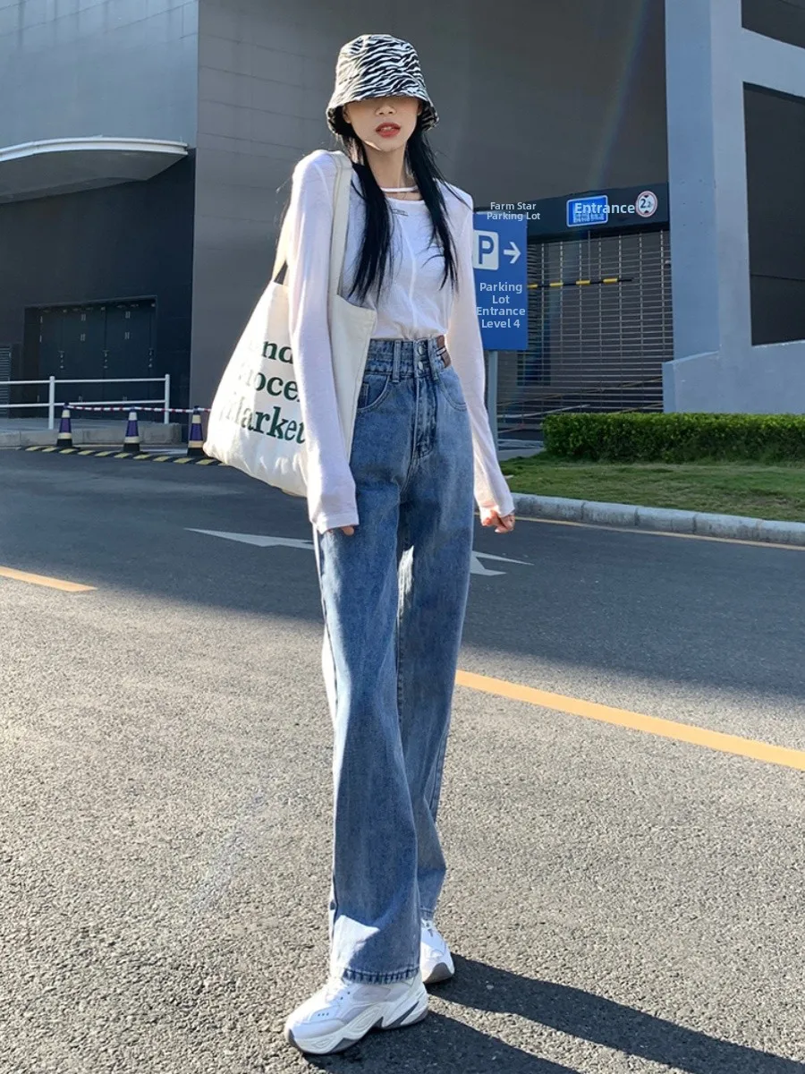High Waist Wide Leg Jeans Women's New 2025 Small Straight Cut Pants Autumn plus Size Fat MM Ladies Trousers Deep Light Colors